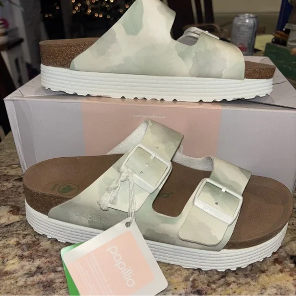 Birkenstock Papillio Green and Cream Sandals NEW - Picture 8 of 11